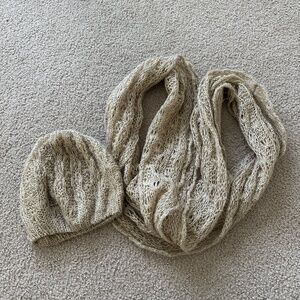 Charming Charlie Women's Knit Gold Tan Infinity Scarf Beanie Set OS